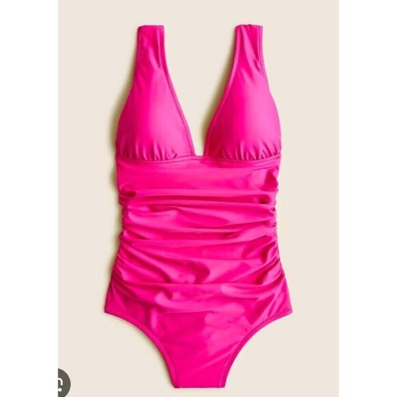 J.Crew Radiant Fuchsia Ruched One Piece Swimsuit Lined BC116 Size 4 - Picture 1 of 8